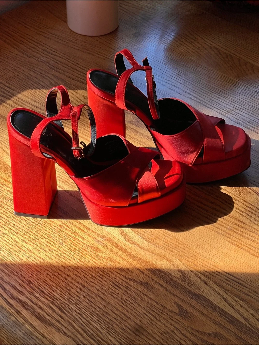 Zara Orange Satin Platform Sandal Heels